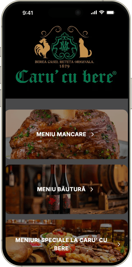 Pagina principală meniu QR restaurant