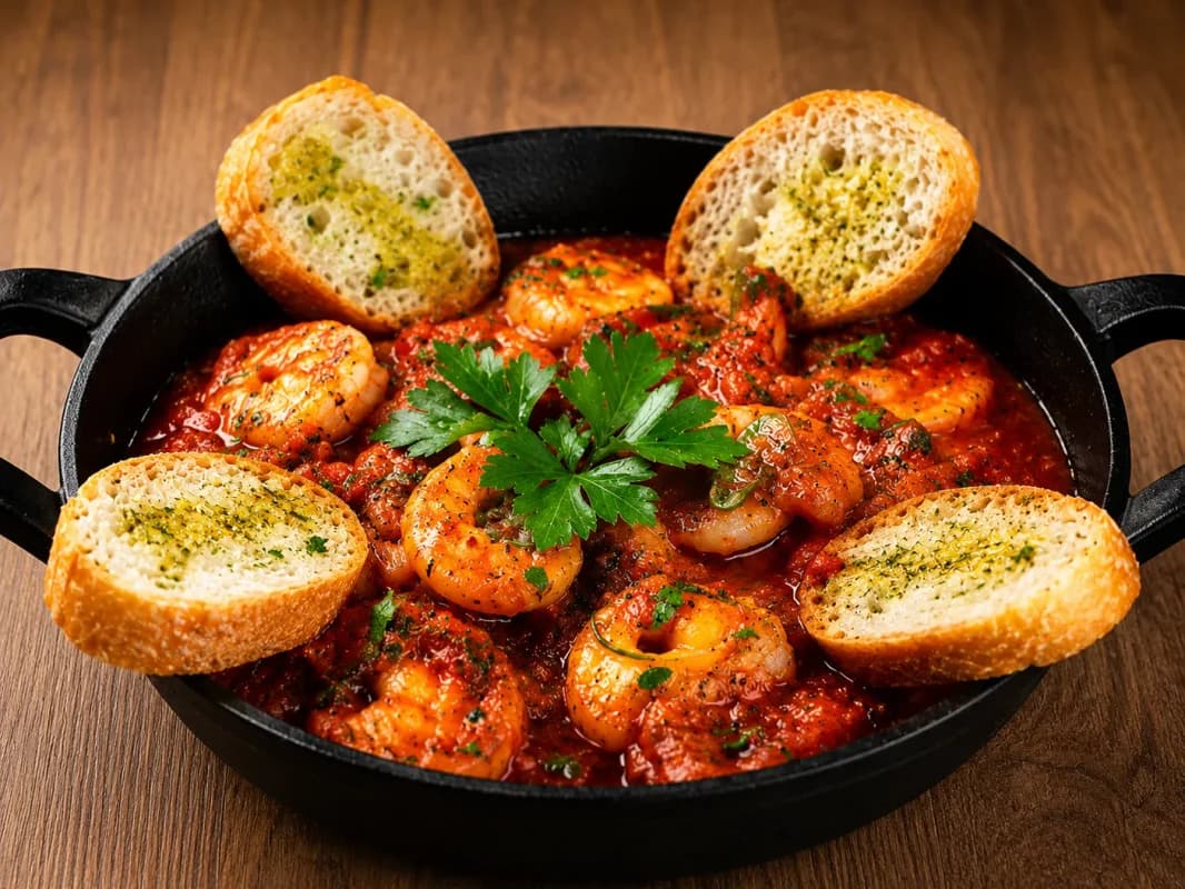 Creveti White Tiger in sos picant / White Tiger shrimps in spicy sauce