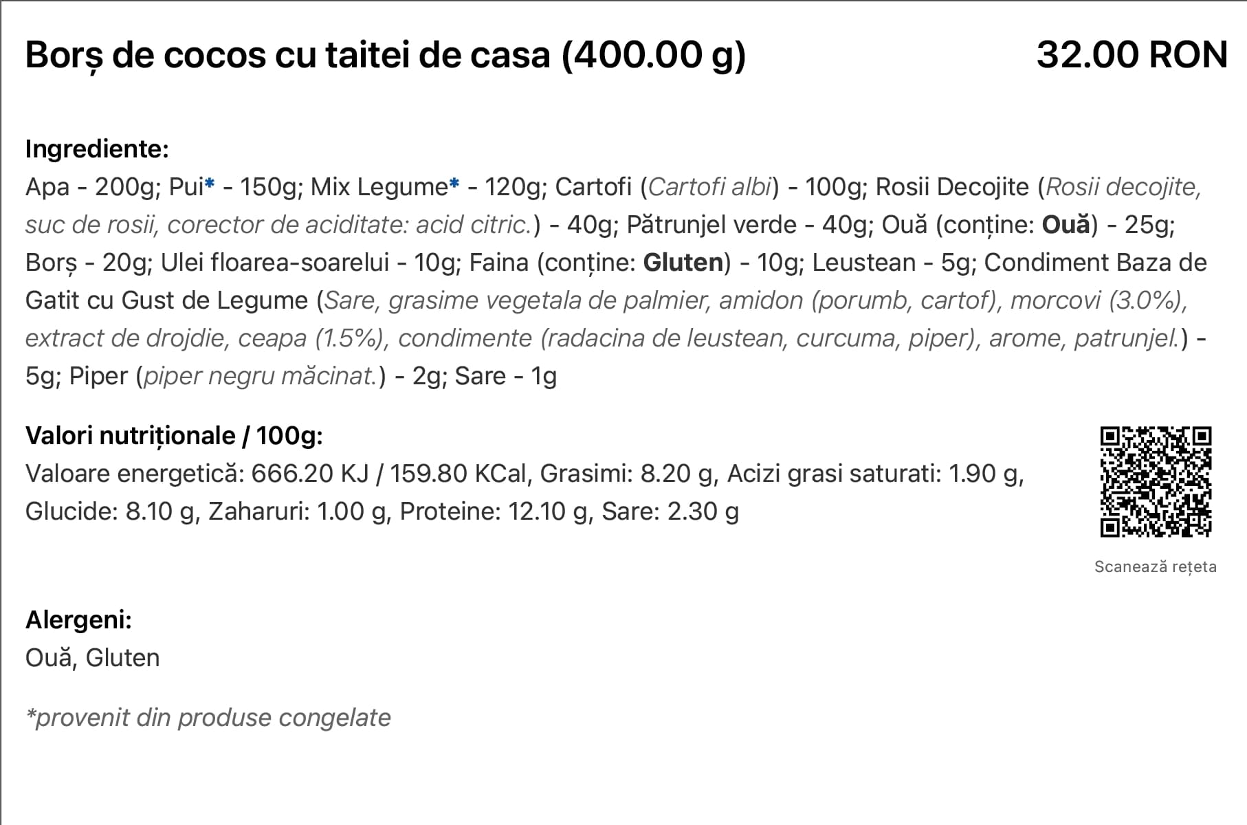 Etichetă nutrițională PDF format A4 conform ANPC — exemplu valori nutritionale