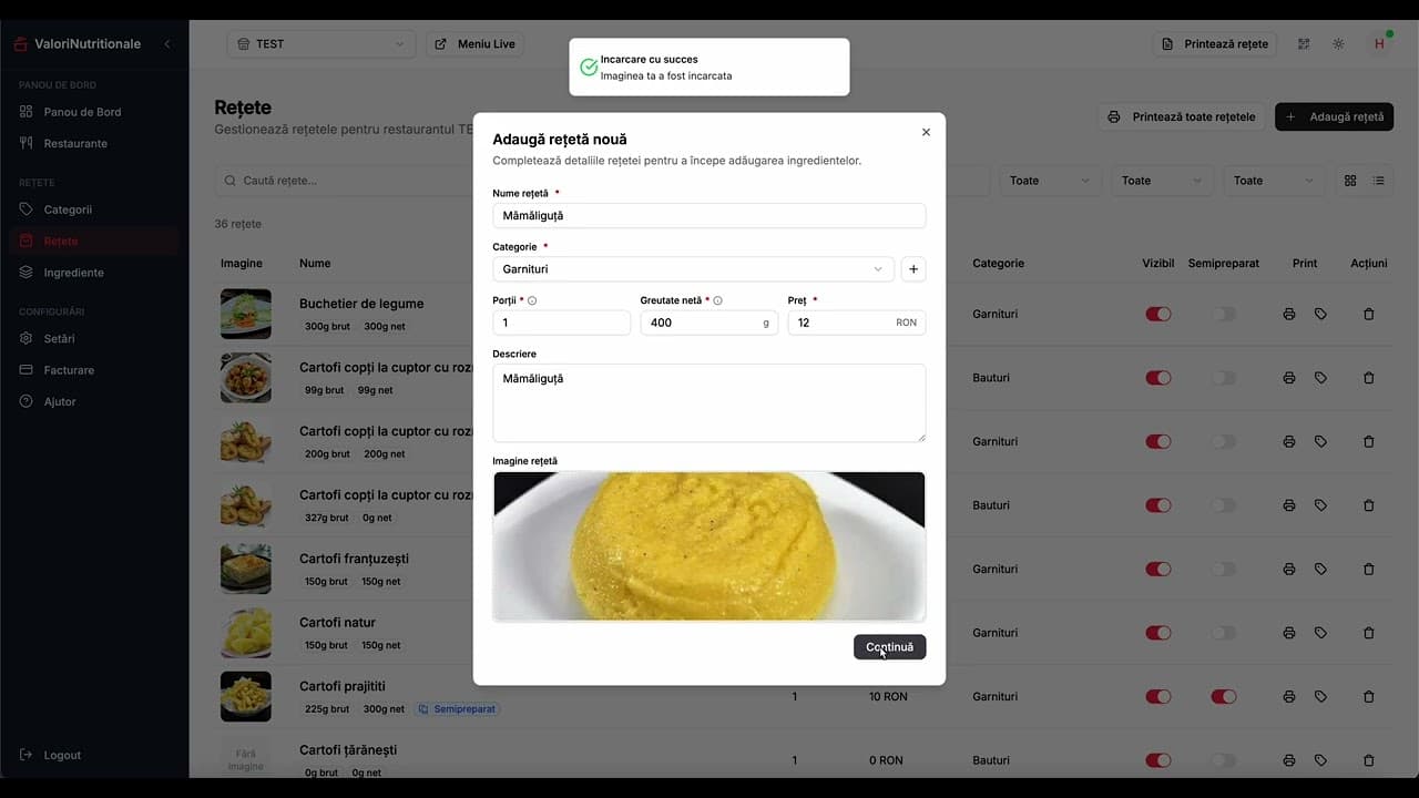 Gestionează rețeta – adaugă ingrediente automat